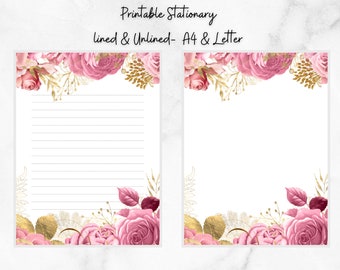 Florales druckbares Briefpapier, Linienblatt, Florales druckbares Briefpapier, Briefpapier druckbar, Briefschreibset