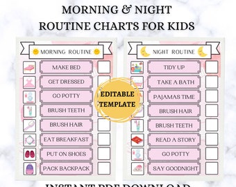Kids Morning Bedtime Routine Charts Printable Checklist - Etsy