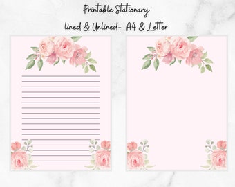 Florales druckbares Briefpapier, Linienblatt, Florales druckbares Briefpapier, Briefpapier druckbar, Briefschreibset