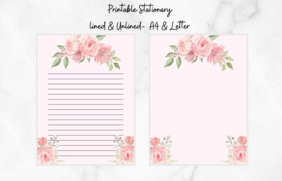 Floral Printable Letter Paper, Line Sheet, Floral Printable Letter Paper,  Writing Paper Printable, Letter Writing Set 