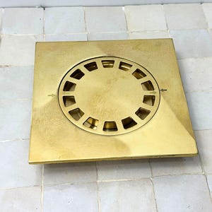 Unlacquered Brass Shower Drain – Vintage Brass Floor Drain Cover | Luxury Bathroom Drain