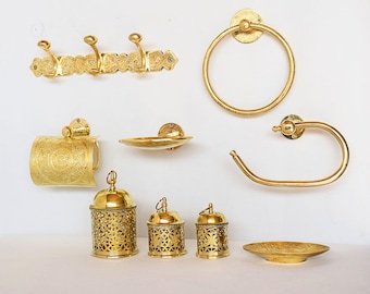 Brass Bathroom Accessories Set: Moroccan Decor with Candle Lamps