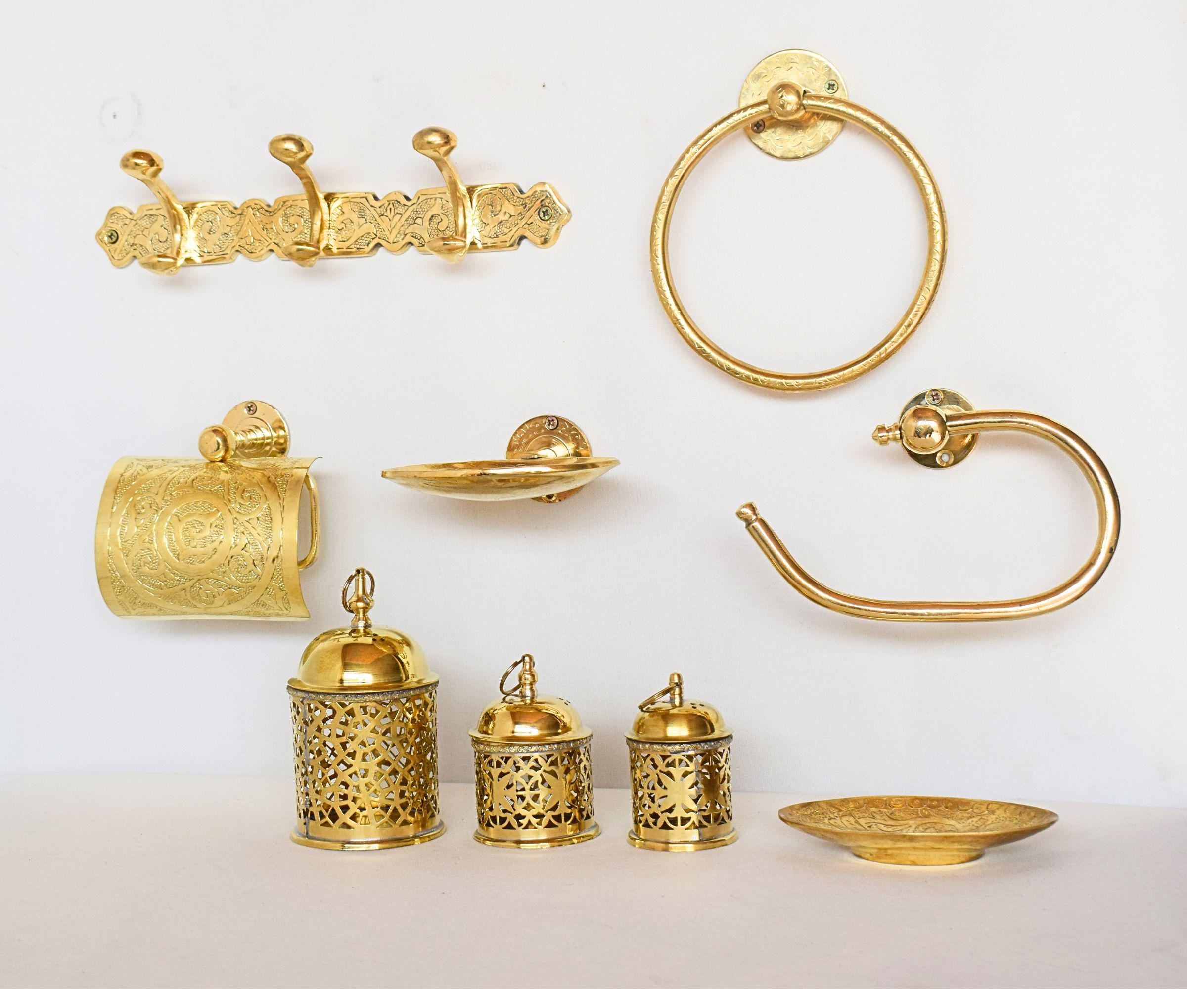 Brass Bathroom Accessories Set: Moroccan Decor with Candle Lamps