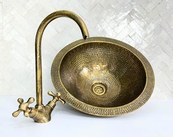 Handgefertigte gehämmerte Messingspüle: Bronze Finish, Drop-In oder Gefäß