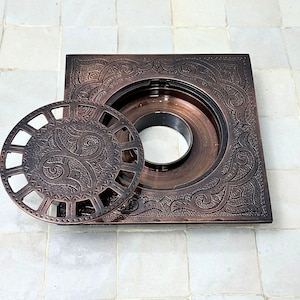 Engraved Copper Floor Drain: Vintage Brass Shower Drain Cover