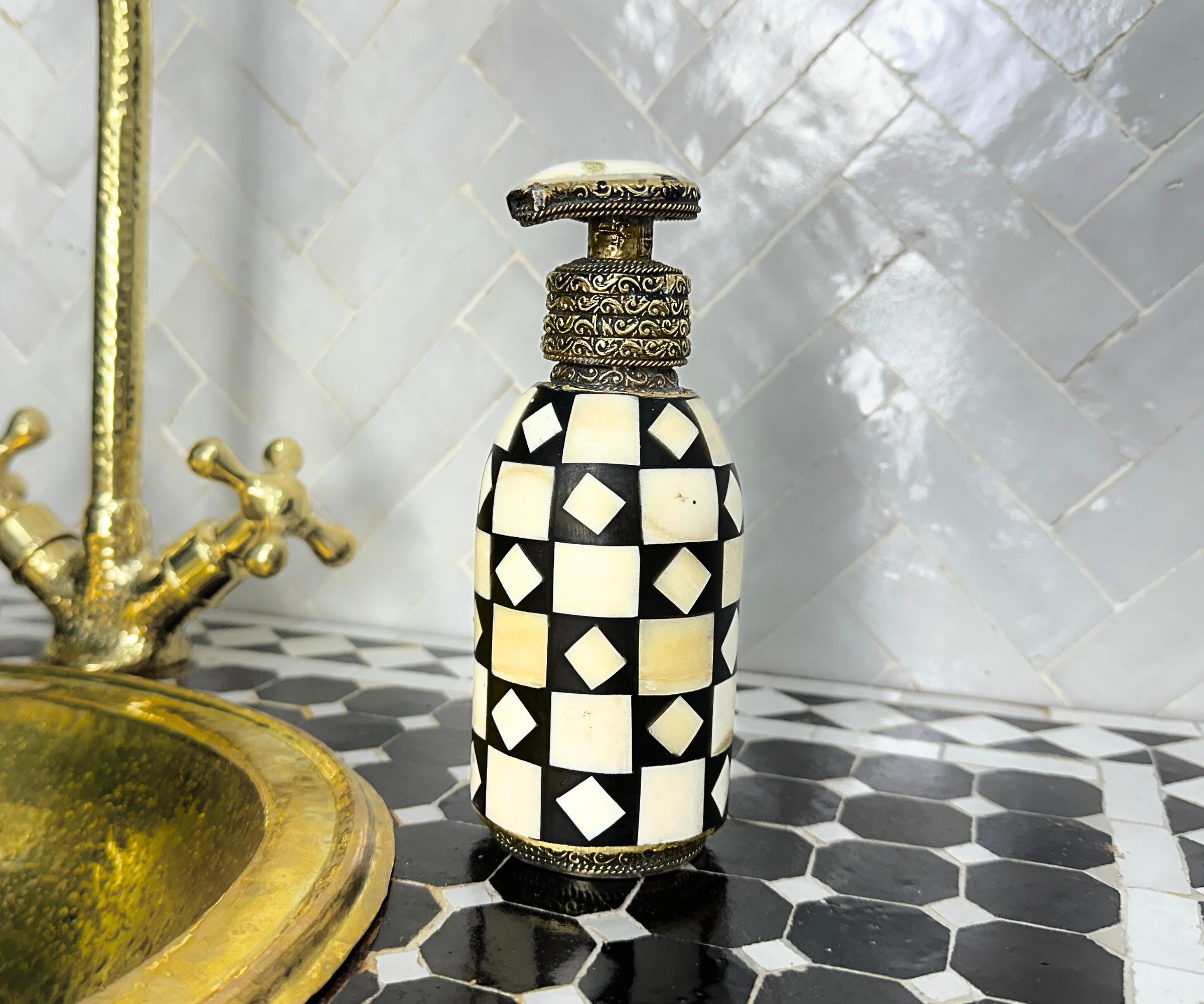 Artisan Brass Soap Dispenser – Resin and Bone Finish, Countertop Bathroom or Kitchen Pump Bottle