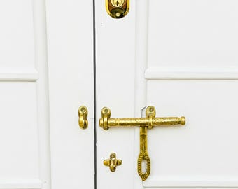 Engraved Brass Door Bolt – Moroccan Sliding Latch | Rustic Brass Lock for Interior or Vintage Doors