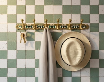 Brass Wall Hook Rack with 6 Hooks – Resin Inlay