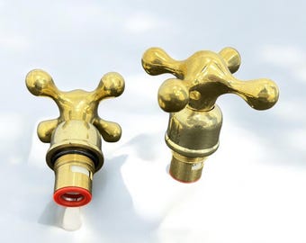 Unlacquered Brass Faucet Handles Set - Pair with Lever, Star, and Simple Designs