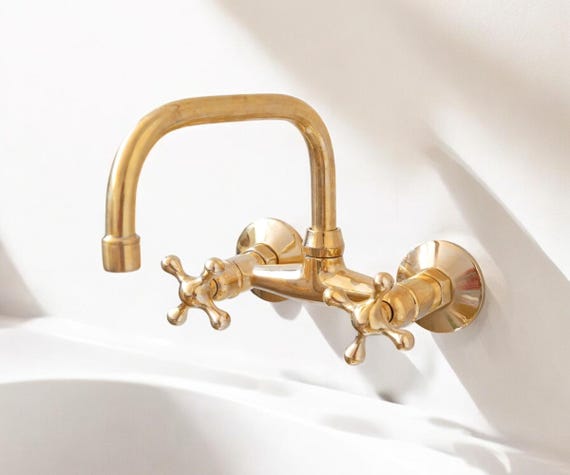 Wall-Mounted Unlacquered Brass Faucet - Durable Vintage Style Water Fixture