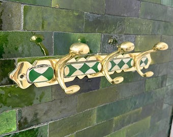 Cabide de latão para cabides: incrustação de resina marroquina vintage branca e verde