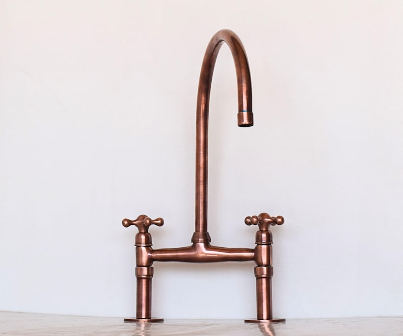 Antique Copper Kitchen Faucet: Bridge Design, Star Handles - Etsy