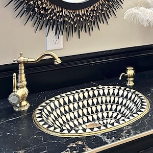Original Water Drop Sink Crafted from Unlacquered Brass with Bone and Resin
