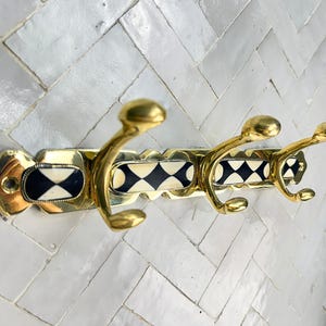 Solid Brass Wall Hooks – Brass Coat Rack with Bone & Black Resin – Moroccan Wall Hooks – Wall Mounted Hanger