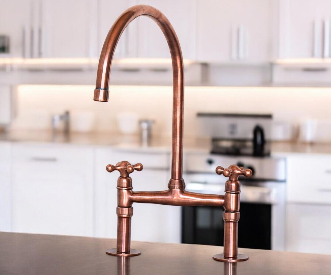 Antique Copper Kitchen Faucet: Bridge Design, Star Handles - Etsy