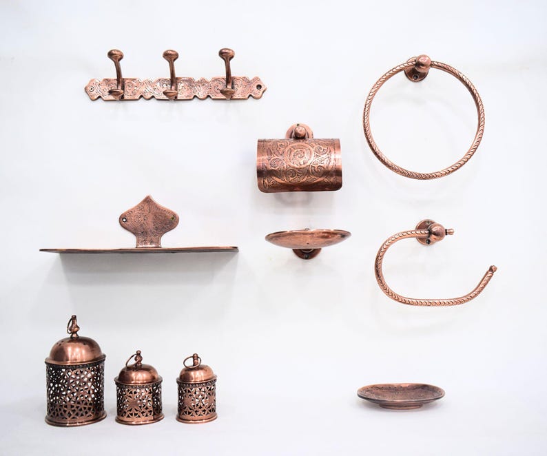 Engraved Copper Bath Accessory Set – Brass With Copper Finish - Etsy