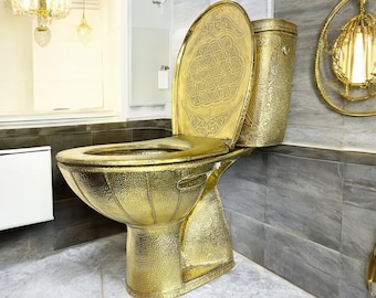 Handmade Royal Toilet with Engraved Unlacquered Brass Cover