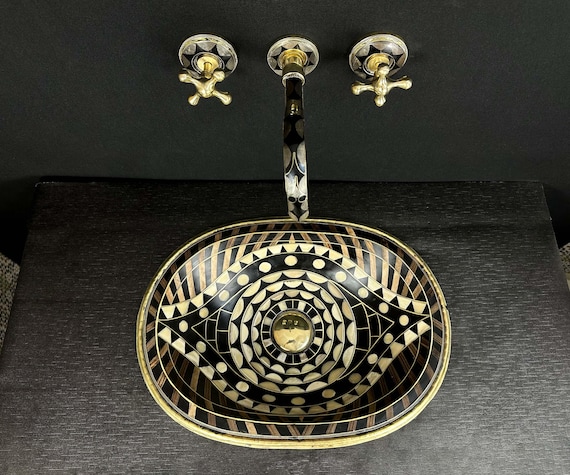 Unique Eye-Shaped Bathroom Sink – Artisan Crafted from Brass, Resin and Wood