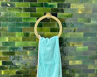 Engraved Solid Brass Towel Ring: Moroccan Wall-Mounted Bathroom Decor