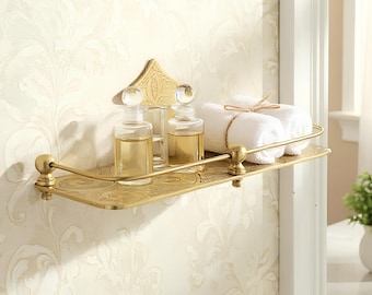 Solid Brass Wall Shelf – Handmade Moroccan Floating Shelf with Hand Engraving | Oil Bronze Finish