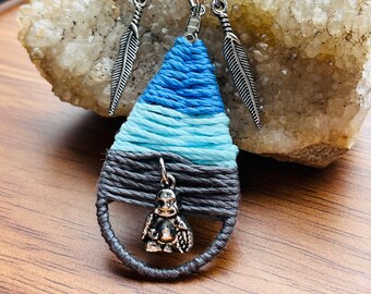 Hand Woven Teardrop Earrings With Decorative Charms