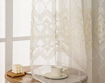 Embroidered Floral Sheer Curtain Panel, French Vintage Lace Drapes, Romantic Bedroom Cafe Curtain