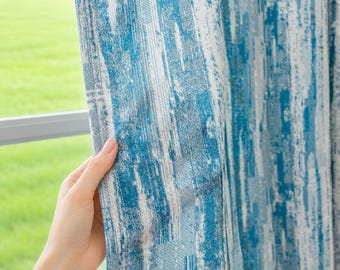 Abstract Jacquard Curtain, Textured Blackout Drapes, Modern Living Room Panel