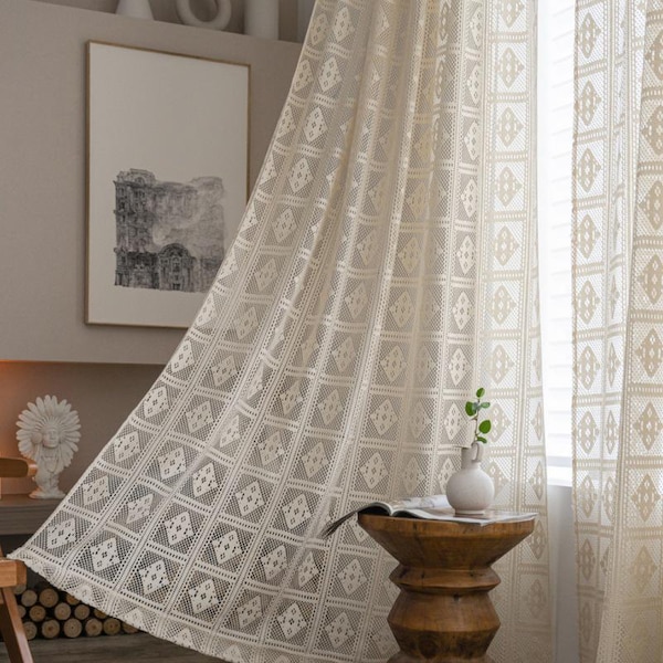 Custom Ivory Voile Curtain: Bohemian Sheer Panel, Made to Measure