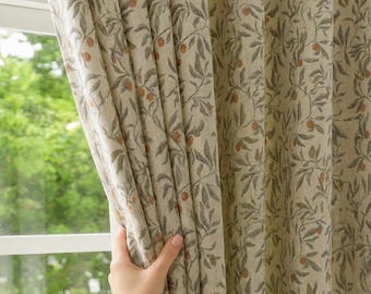 Custom Farmhouse Drapes Botanical Printed Linen Curtains For Bedroom Living Room