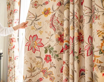 Chinoiserie Floral Blackout Curtains, Botanical Garden Drapes, French Country Drapery For Living Room