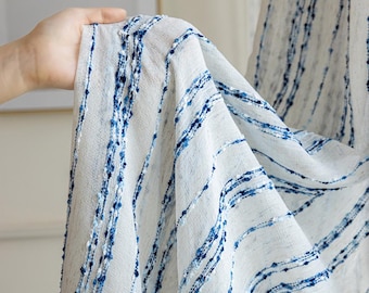 Blau gestreifte Gardinen, Polyester Leinen Paneele, Fenstervorhänge