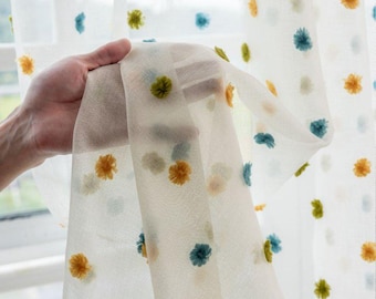 Custom Curtains Multicolours Pom Pom Sheer Voile Curtain For Kid Nursery Bedroom Living Room