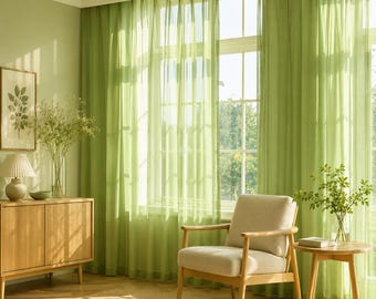 6 Colours Soft Green Sheer Curtains, Light Filtering Voile Window Drapes, Minimalist Home Decor