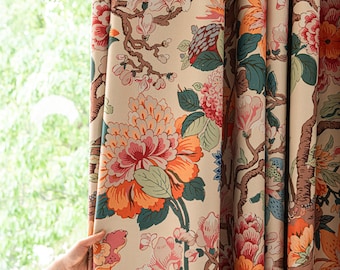 Blackout Floral Curtains, Botanical Vintage Drapery, Maximalist Cottagecore Window Drapes
