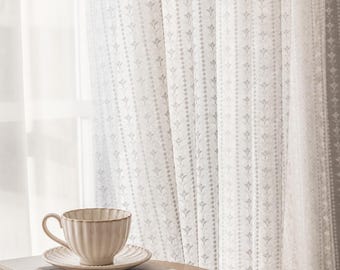 Embroidered Floral White Sheer Curtain Panel, Light Filtering Voile Drapes, Nordic Style Window Covering