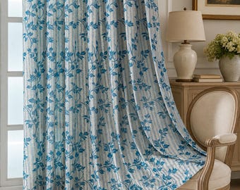 2 Colours Floral Jacquard Curtains, Vintage American Style Blackout Drapes, Botanical Living Room Bedroom