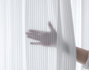 Custom Made To Measure Sheer Voile Curtain: White Stripe Polyester