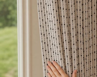 Beige Black Dot Curtain Panel, Modern Minimalist Window Drapes, Textured Japandi Living Room Curtain