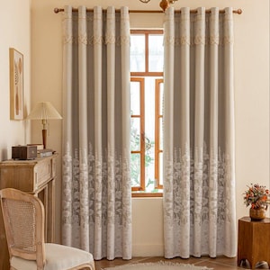 3 Colours Custom Double Layer Curtains with Intricate Lace Floral Embroidery For Living Room