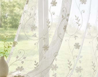 Custom Curtains Floral Embroidered Sheer Farmhouse Curtains For Bedroom Living Room