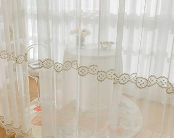 White Lace Sheer Curtains, French Romantic Voile Panel, Cottage Style Window Drapes