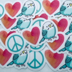 Türkis Wellensittich Aufkleber: Peace, Love Papagei Aufkleber - wasserfest Vinyl
