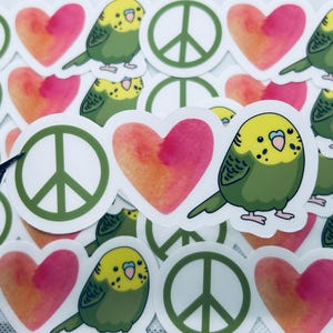 Wellensittich Sticker: Peace, Love Wellensittich - Wasserfester Aufkleber