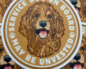 Service Dog On Board Car Decal Jumbo 4” : Goldendoodle, Waterproof, Weather Resistant Sticker
