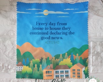 JW lens cloth - 5 pack - door to door - JW Ministry Gift - Blue houses - JW Preaching - Jw Pioneer