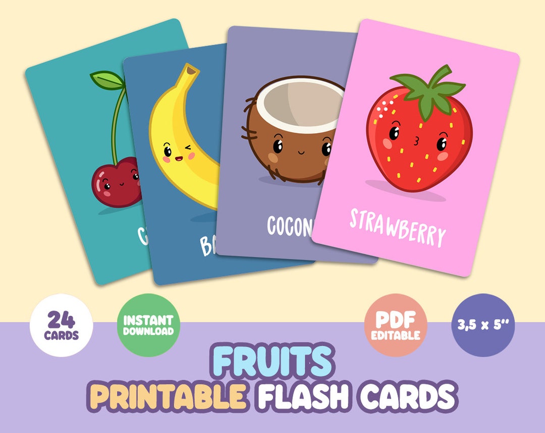 Fruits Flashcards for Kids - Digital and Text Editable Montessori Cards ...