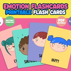 Emotion Flashcards for kids - Digital and text editable Montessori Cards