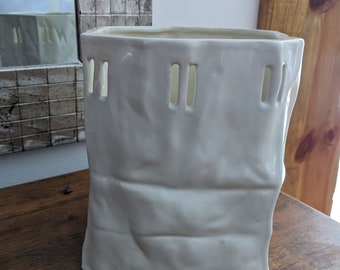 Vintage White Paper Bag Vase Circa 1980s