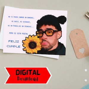 Download immediato stampabile del biglietto di compleanno Bad Bunny Yonaguni.