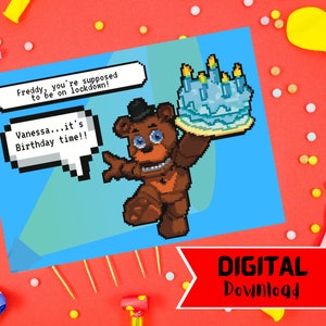 Freddy, dovresti essere bloccato su TikTok FNaF; biglietto d'auguri pixel art meme virale stampabile, pieghevole e con download istantaneo